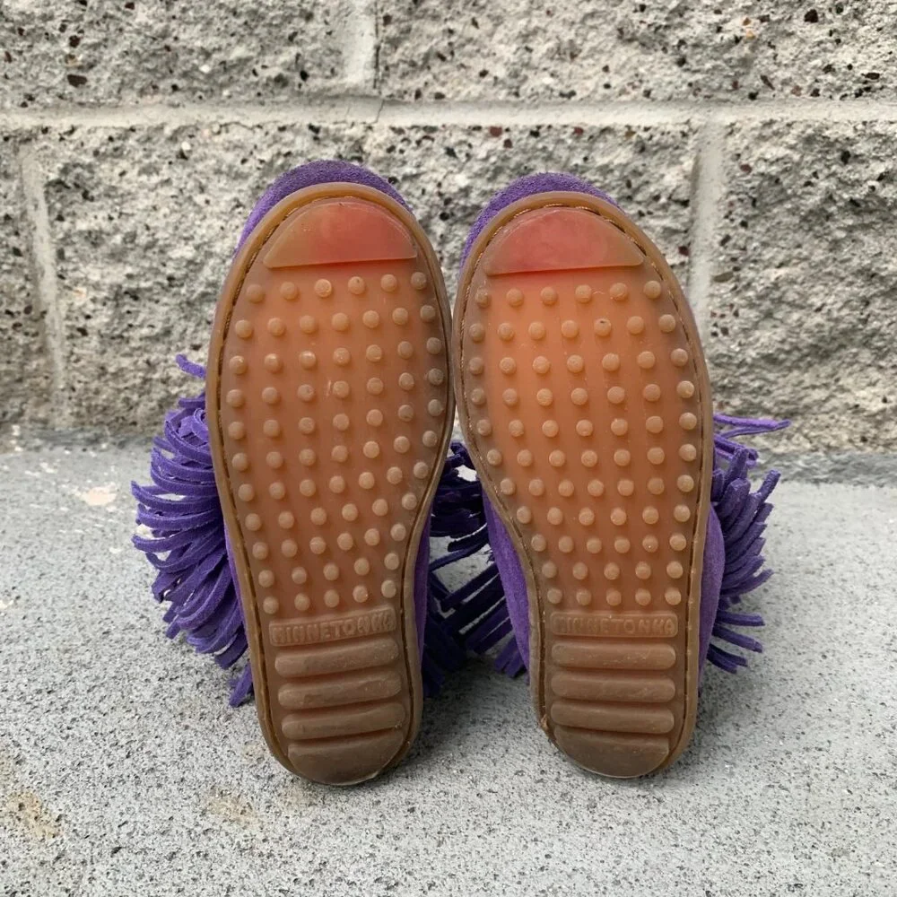 MINNETONKA Purple Fringe Boots Girls 12 Toddler Girl Boho Hippy Moccasin Boot - Picture 9 of 11